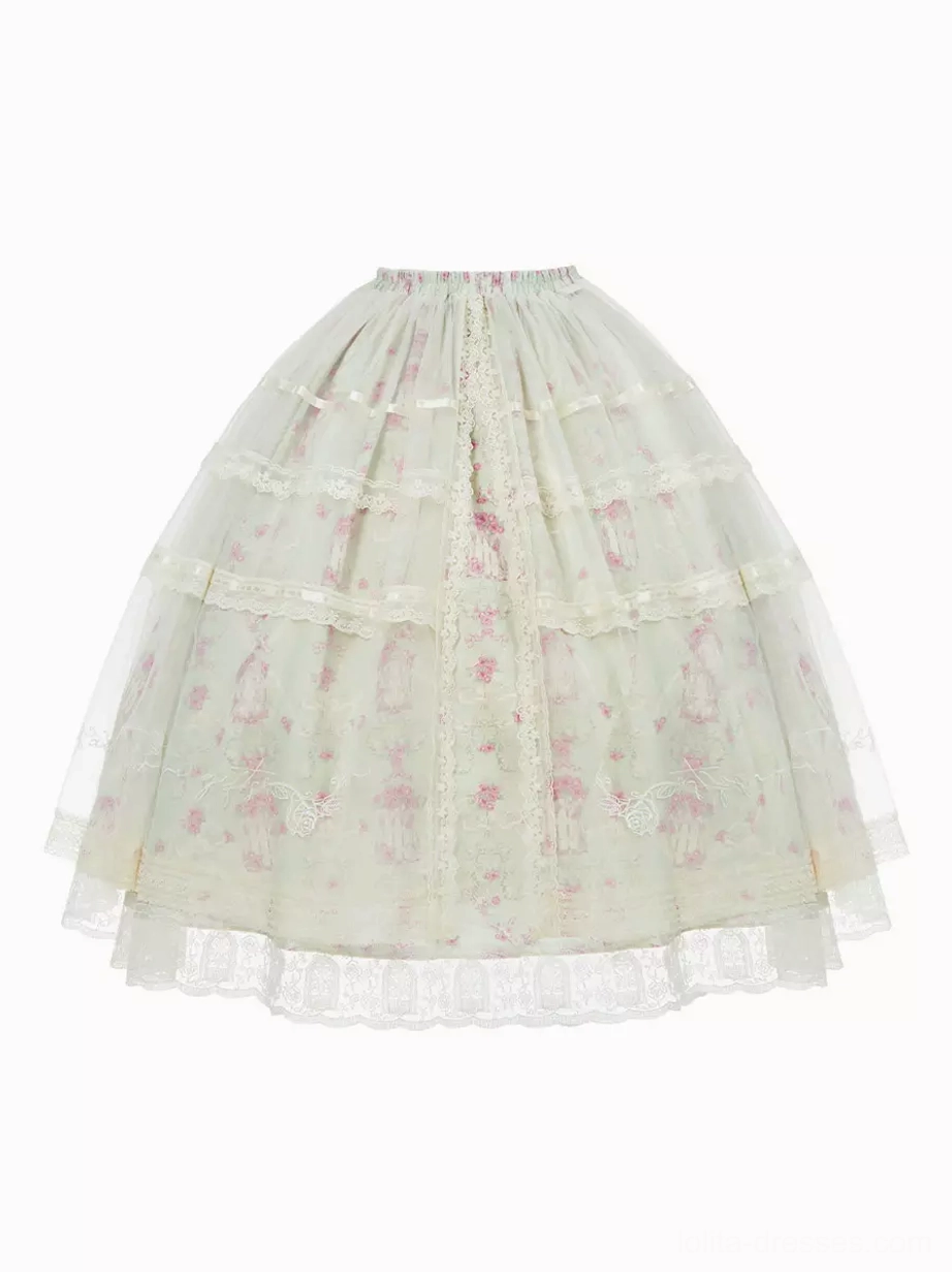 Sweet lolita dress set composite display blouse skirt sash brooch straw hat light gray floral variant