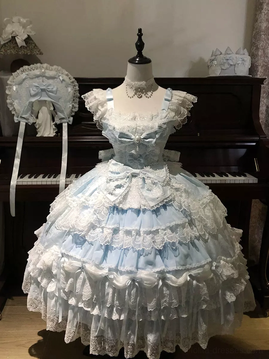 Sweet lolita dress styling details showing coordinated legwear accessories and complete lolita coordinate ensemble