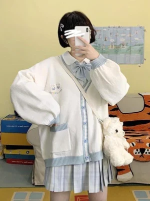Sweet lolita ecru white overcoat long sleeve coat worn as layering piece over coordinate