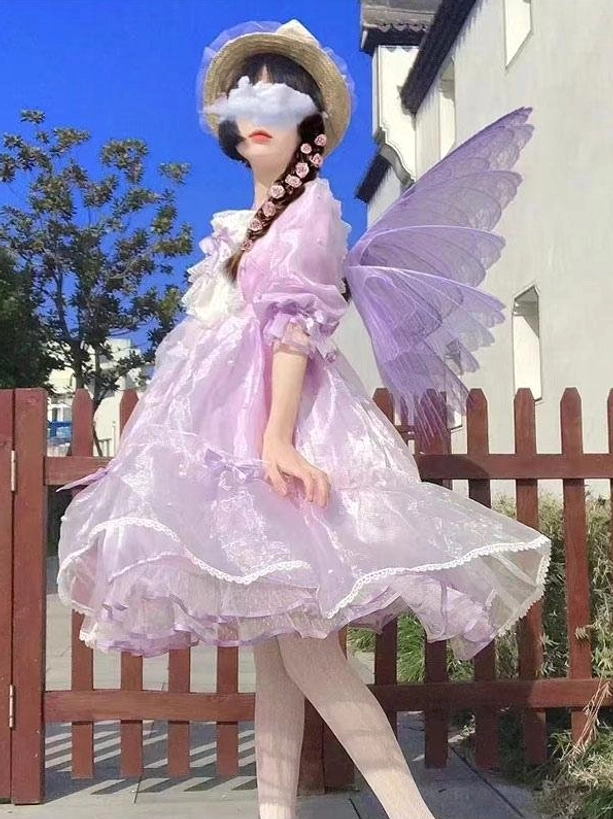 Sweet lolita fairy dress color palette collection all available colors pink ecru white light sky blue purple coordinated display