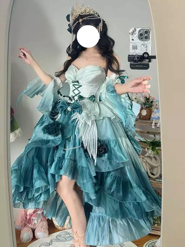 Sweet lolita fairy dress size chart and product specifications showing measurement details and care instructions