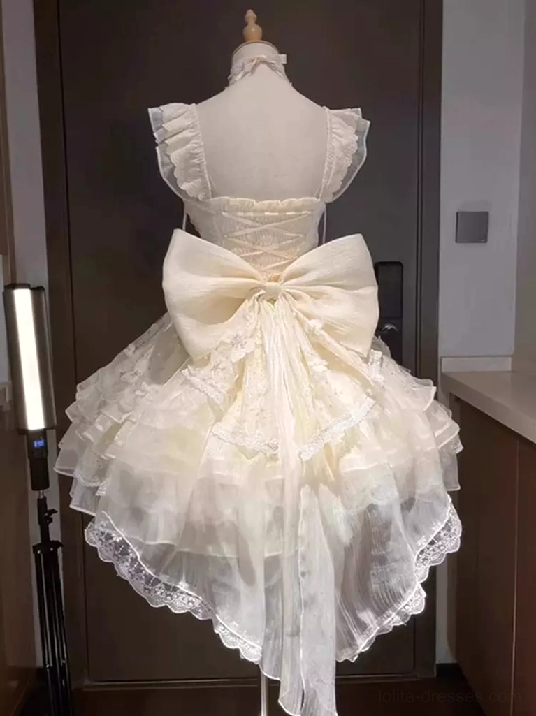 sweet-lolita-hime-jsk-dress-mannequin-back-view-oversized-back-bow-lace-trimmed-hem-layered-ruffled-skirt-structural-design
