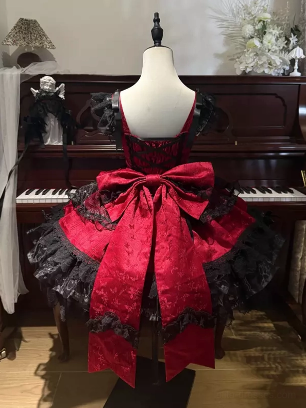 Sweet lolita JSK dress full coordinate styling spaghetti strap tiered lace mini skirt accessories
