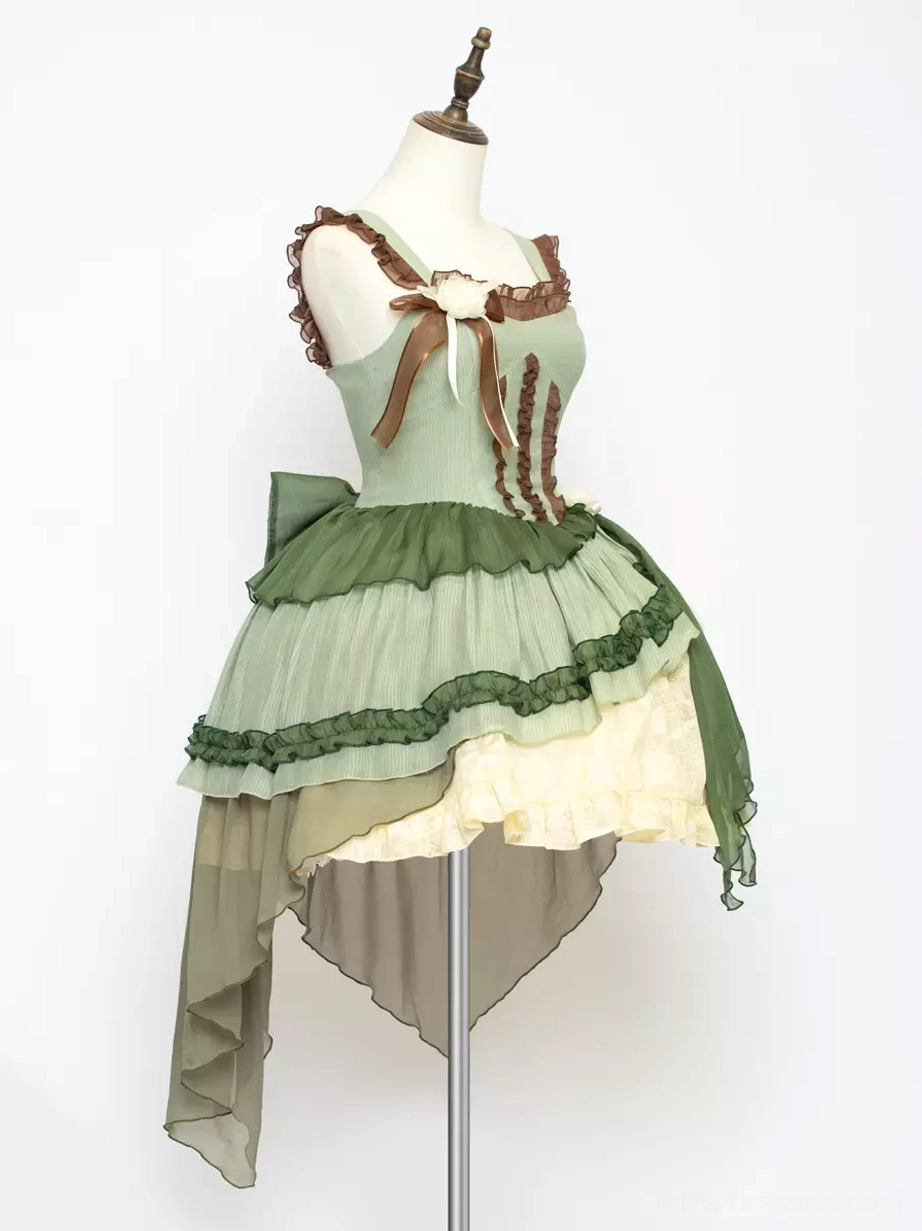 Sweet lolita JSK dress fit and silhouette demonstration on model showing drape and waist definition from various angles