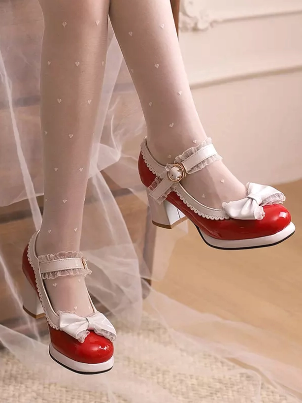 Sweet Lolita Mary Jane pumps complete product showcase featuring chunky heel and authentic Lolita aesthetic details