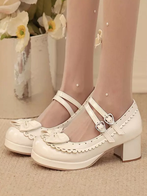 Sweet lolita platform shoes size and fit reference photography showing color block design versatility and chunky heel proportion with styling recommendations