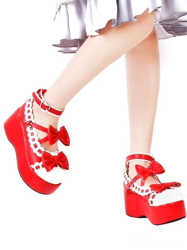 Sweet lolita platform shoes collection colorway comparison black white red pink styling guide