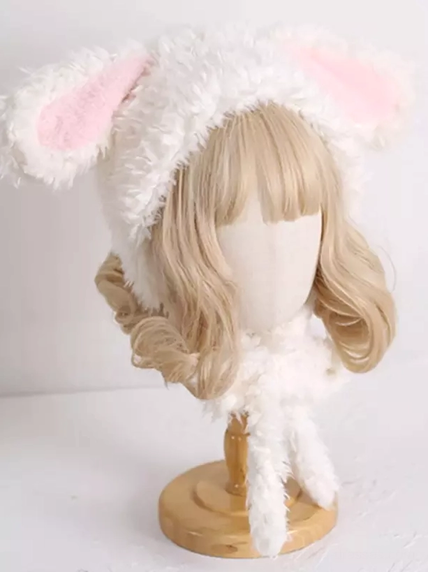 Fluffy rabbit ear Lolita hat sweet rococo style headdress detail and texture showcase