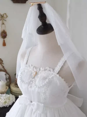 white-sweet-lolita-headdress-with-tulle-veil-front-close-up-view-lace-trim-pearl-ornament