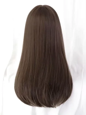 Sweet lolita wig deep brown back view showing middle part design full length rear perspective on mannequin