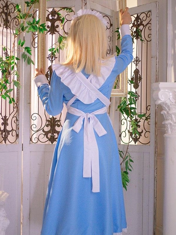 Victorian maid lolita dress sweet ruffled apron long sleeves complete ensemble with coordinating accessories