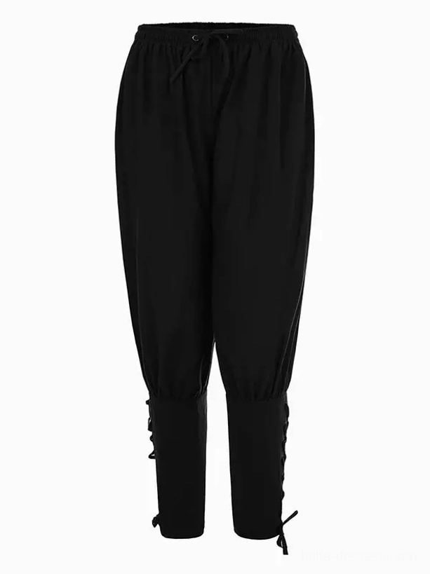 Vintage aristocrat black lace-up pants mens front flat display lace ankle ties drawstring waist alternative