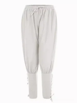 Vintage aristocrat lace-up mens pants front view white color elastic drawstring waist alternative fashion steampunk