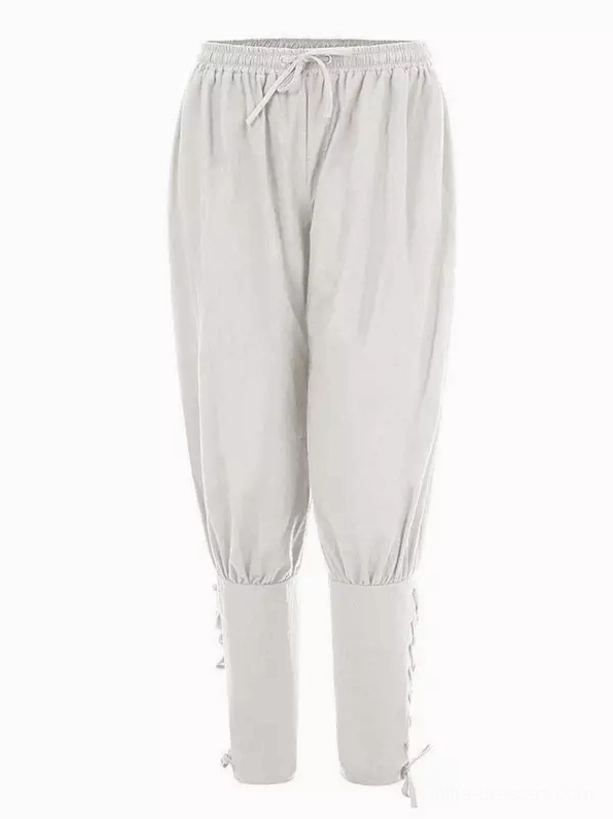 Vintage aristocrat lace-up mens pants front view white color elastic drawstring waist alternative fashion steampunk