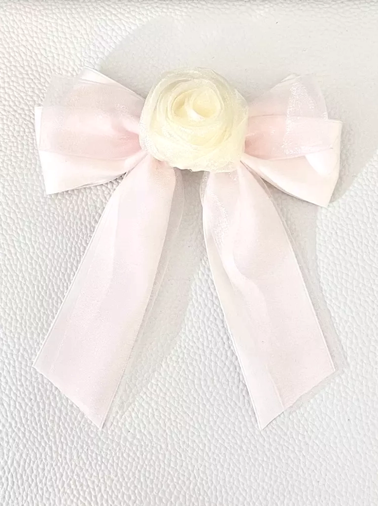 Vintage rose organza bow hair clip styling guide showing sweet lolita coordinate inspiration and wearable fashion application on lolita aesthetic outfits