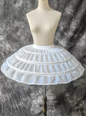 front-view-white-3-hoop-boned-lolita-petticoat-crinoline-full-length-dress-form-sheer-mesh-ruffled-tiers