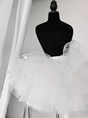 white ballet lolita petticoat rear side view layered tulle construction draped sheer fabric fluffy volume