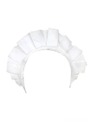 white cotton lolita maidservant headband with pleated ruffles arch hairband front view elegant lace detail