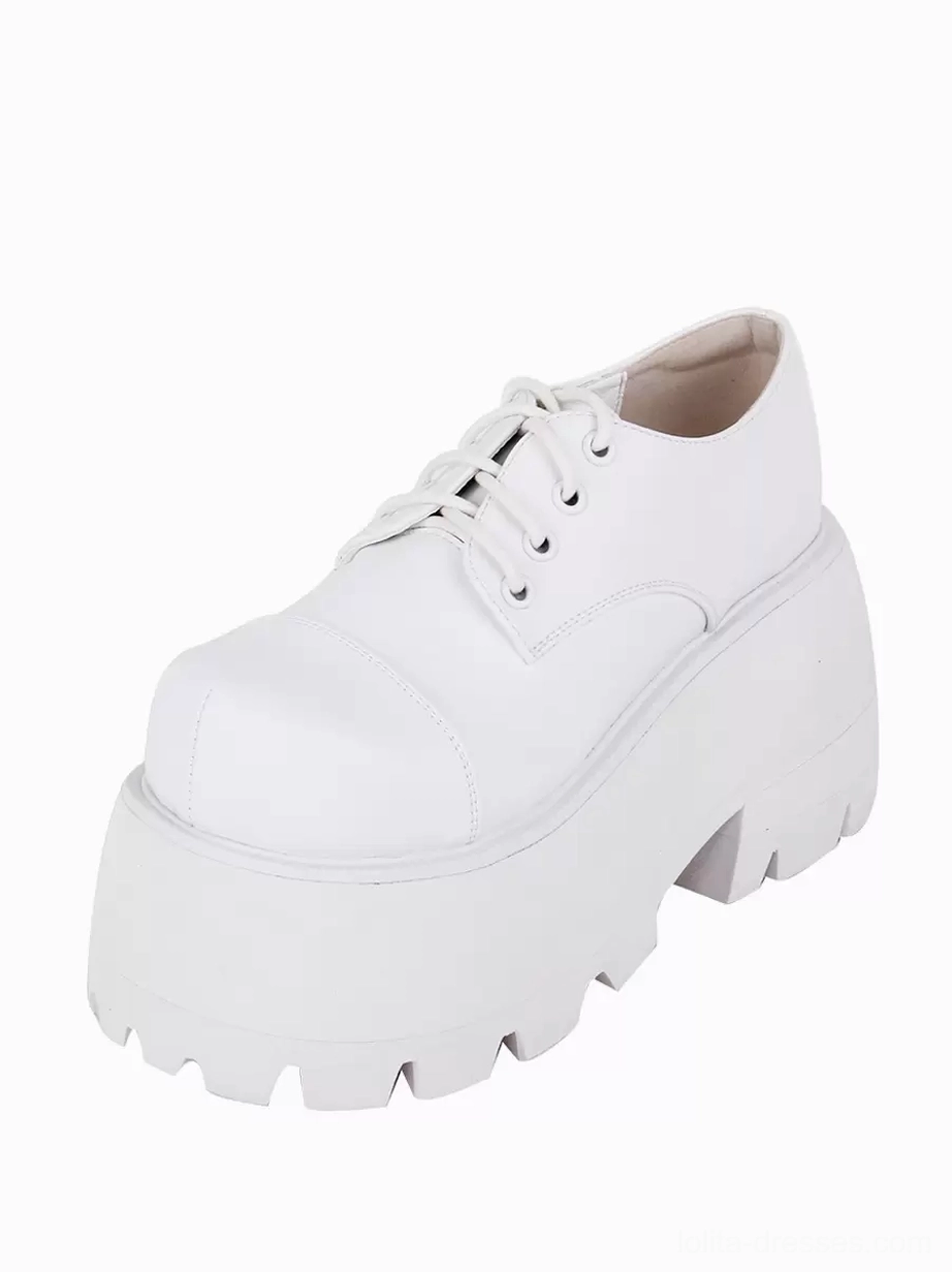 single white lolita pump left three-quarter front view matte pu leather high platform outsole gothic footwear