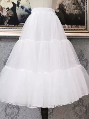 white layered tulle lolita petticoat front static display three-tier structure clean waist elastic trim dress form