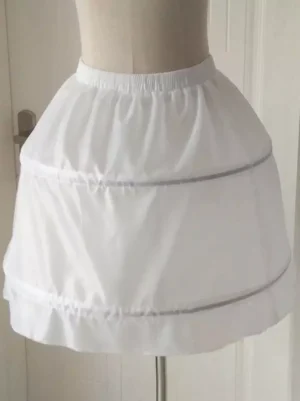 Lolita petticoat short crinoline white ruffled hem striped trim full volume silhouette underskirt dress form display