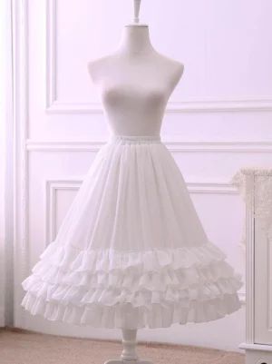 White lolita petticoat with cascading ruffle layers front angle vintage purple interior styling reference