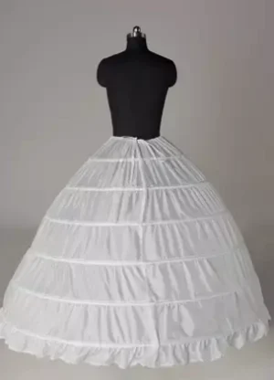 White taffeta lolita petticoat back view layered ruffled hem full circular skirt crinoline slip