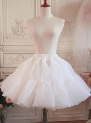 white lolita petticoat underskirt with layered ruffled tulle front view mannequin elegant a-line silhouette