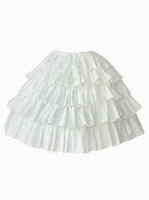 White rococo lolita skirt with multi-layered ruffles and pleated a-line silhouette, front view showing detailed ruffle construction and classic lolita fashion design